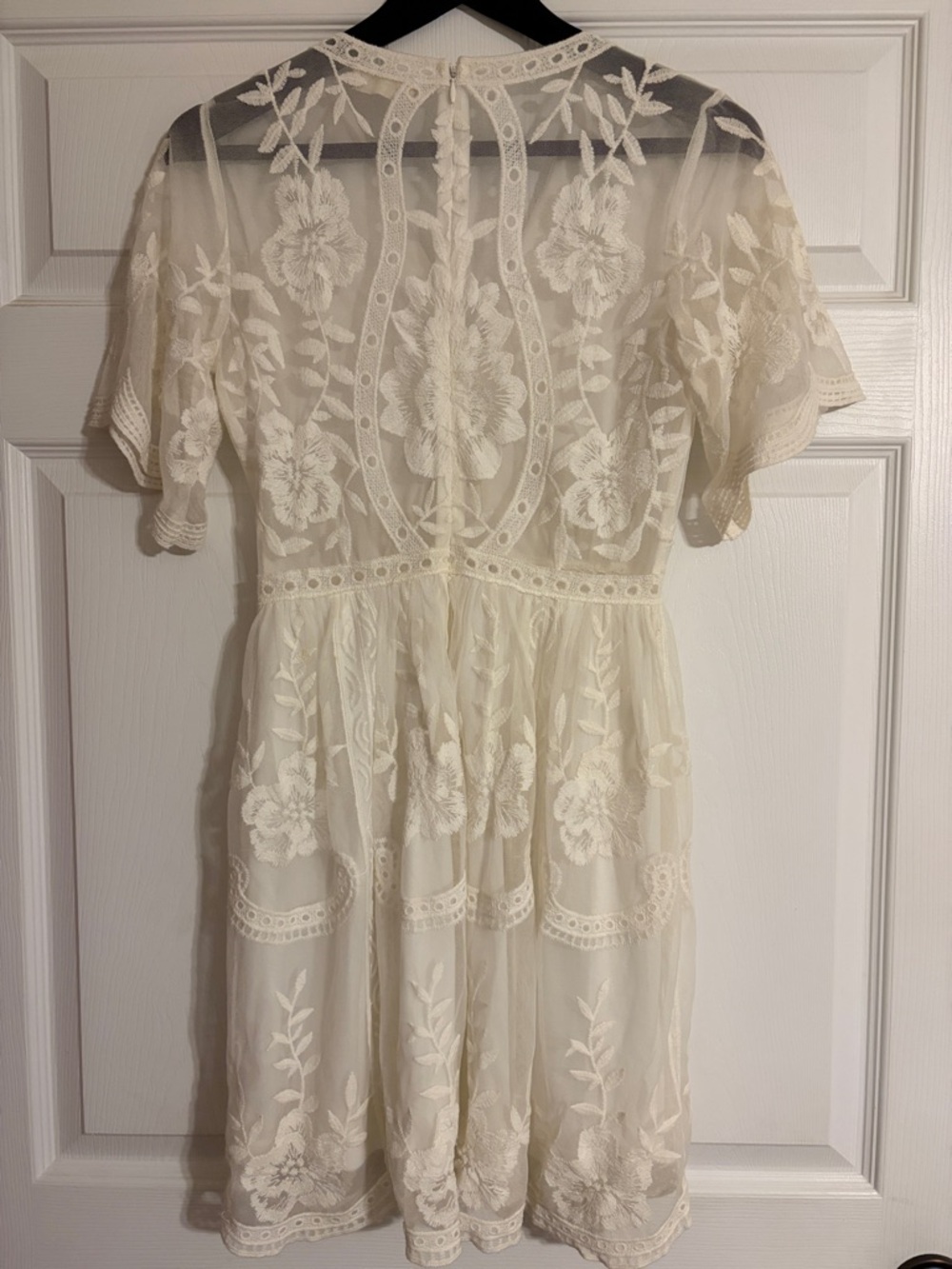Altar'd State Cream Floral Lace V-Neck Mini Dress - Picture 4 of 9